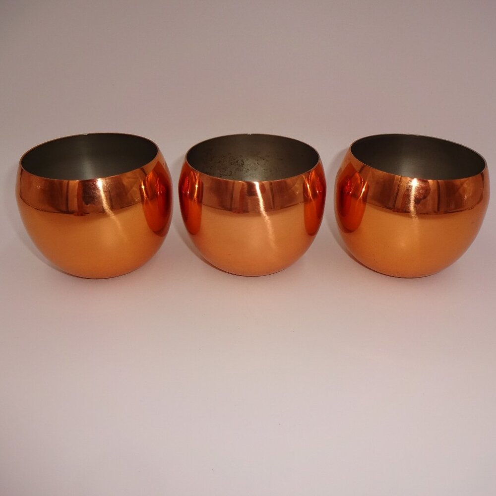 Set 3 Vintage Coppercraft Guild Round Copper Roly Poly Cups Whiskey Tea Coffee